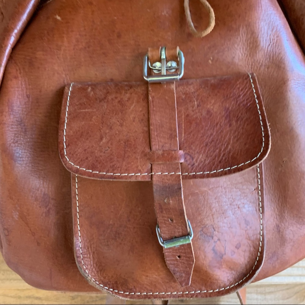 Vintage Hand Crafted Rugged Leather Backpack Book Bag - Picture 5 of 16